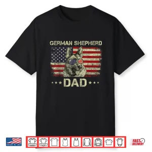 German Shepherd Dad Dog Lovers American Flag 4Th Of July Shirt