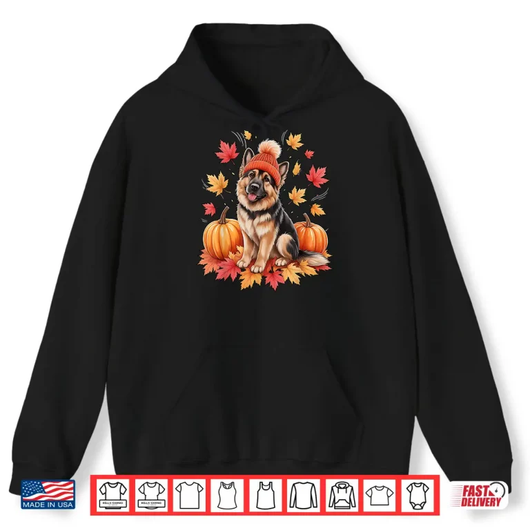 Hoodie Funny German Shepherd Fall Scarf Autumn Leaves Dog Lovers Shirt
