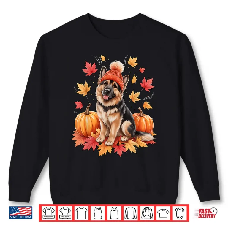Sweatshirt Funny German Shepherd Fall Scarf Autumn Leaves Dog Lovers Shirt