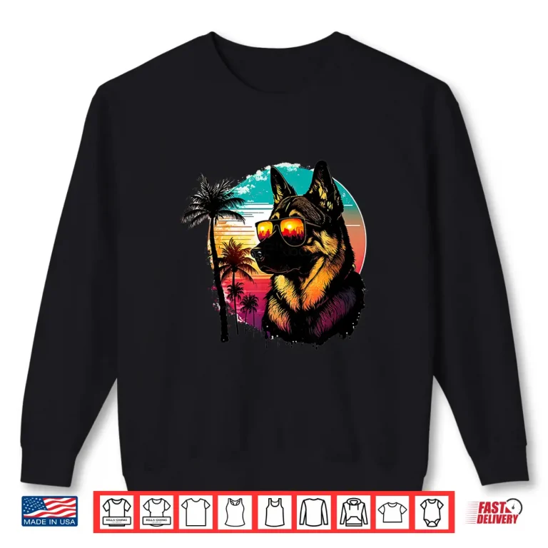 Sweatshirt Funny German shepherd Dog Sunglasses Sunset vintage Shirt