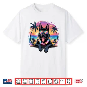 Hawaiian Black German Shepherd Dog Colorful Tropical Summer Shirt