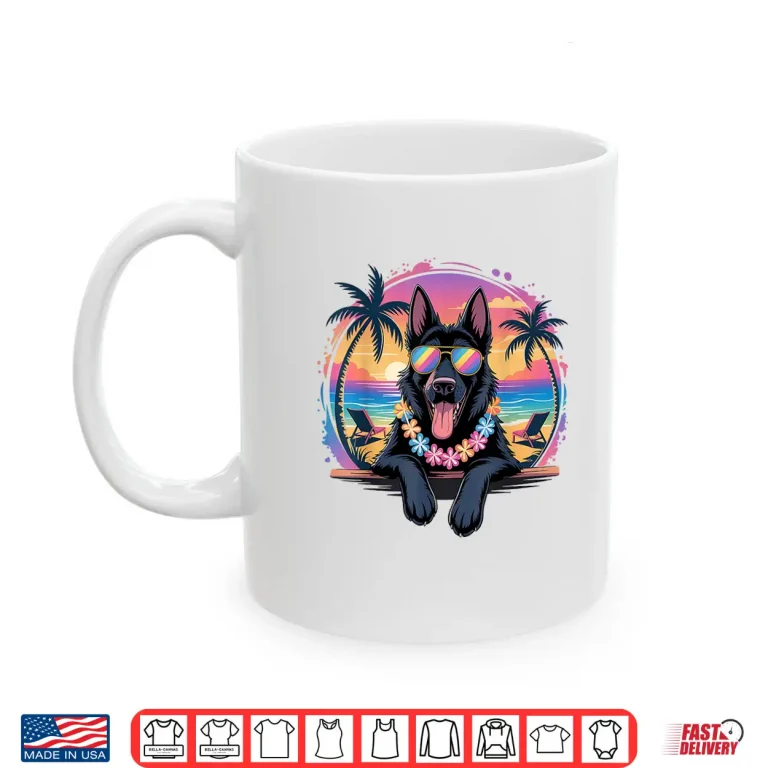 Mug Hawaiian Black German Shepherd Dog Colorful Tropical Summer Shirt