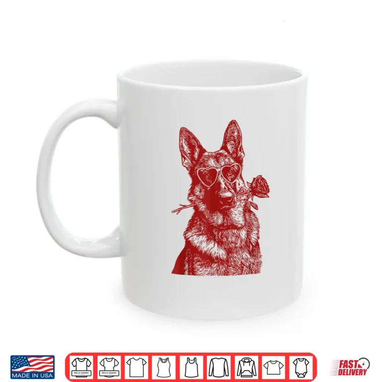 Mug Valentine German Shepherd with Heart Sunglasses Romantic Dog Shirt