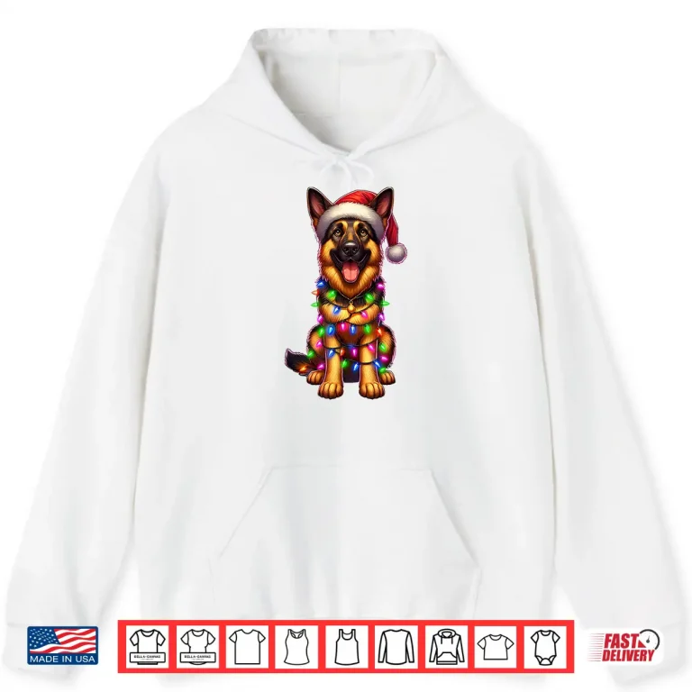 Hoodie German Shepherd Christmas Tree Lights Xmas Pajama Dog Lover Shirt