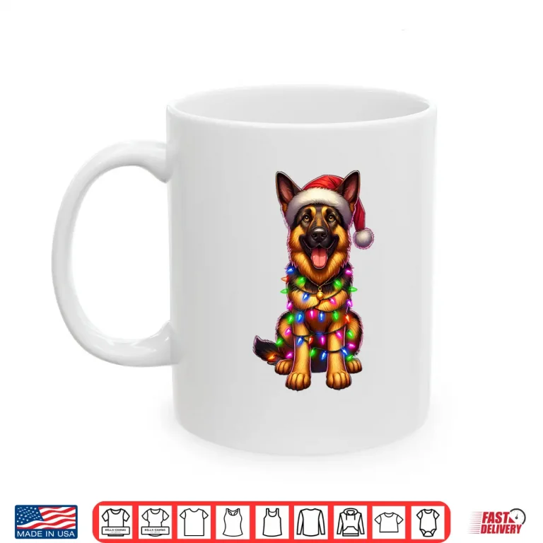 Mug German Shepherd Christmas Tree Lights Xmas Pajama Dog Lover Shirt