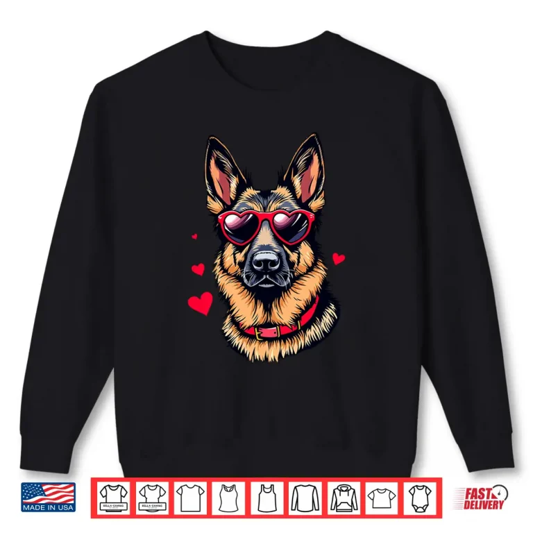 Sweatshirt German Shepherd Heart Glasses Valentines Day Dog Lover Shirt
