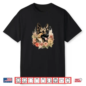 Unique German Shepherd Dog Pastel Flower Vintage Shirt