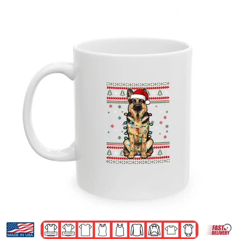 Mug Dog Christmas German Shepherd Christmas Lights Ugly Sweater Shirt