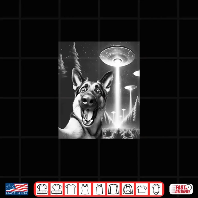 Design Funny German Shepherd Alien UFO Taking a Selfie Dog Mom Dad Shirt