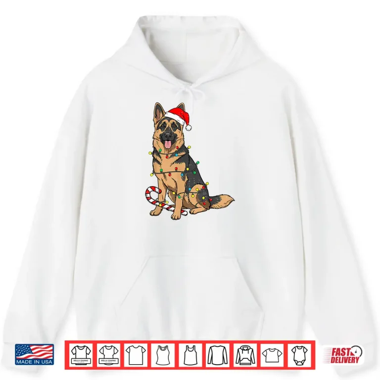 Hoodie German Shepherd Dog Christmas Lights Xmas Pet Dog Lover Shirt