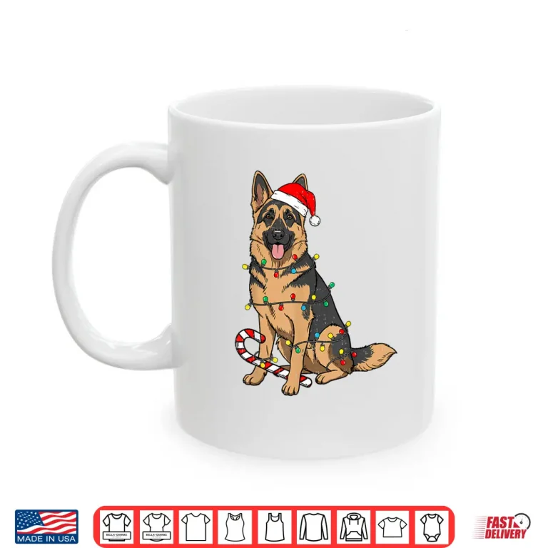 Mug German Shepherd Dog Christmas Lights Xmas Pet Dog Lover Shirt