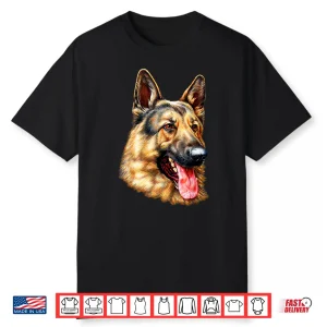 German Shepherd Face Portrait Art Dog Lover Gift Tee Shirt