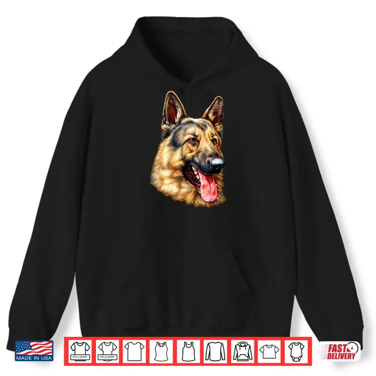Hoodie German Shepherd Face Portrait Art Dog Lover Gift Tee Shirt