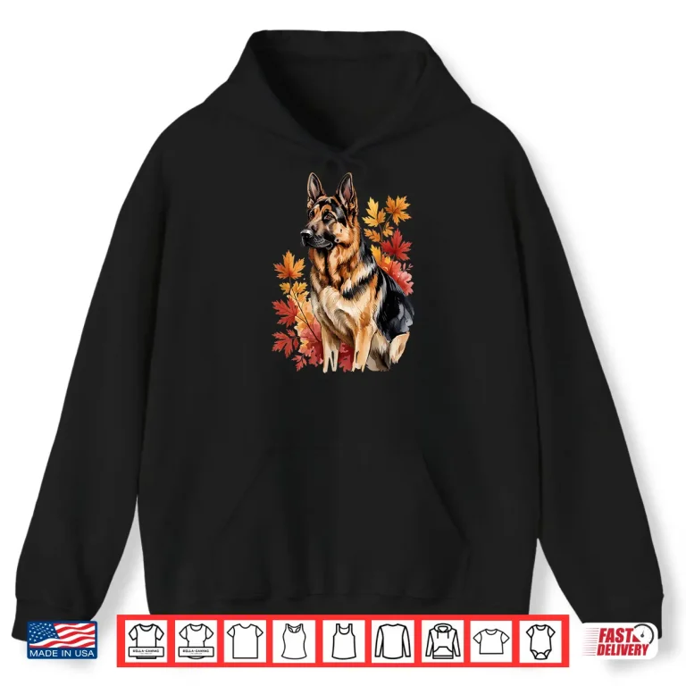 Hoodie German Shepherd Fall Leaves Dog Lover Men Women Shirt