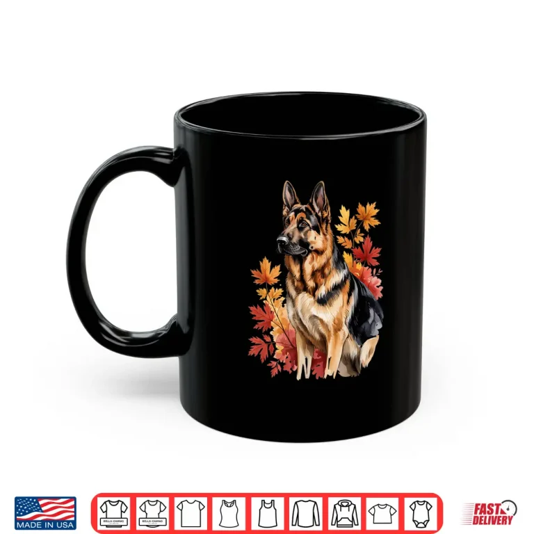 Mug German Shepherd Fall Leaves Dog Lover Men Women Shirt