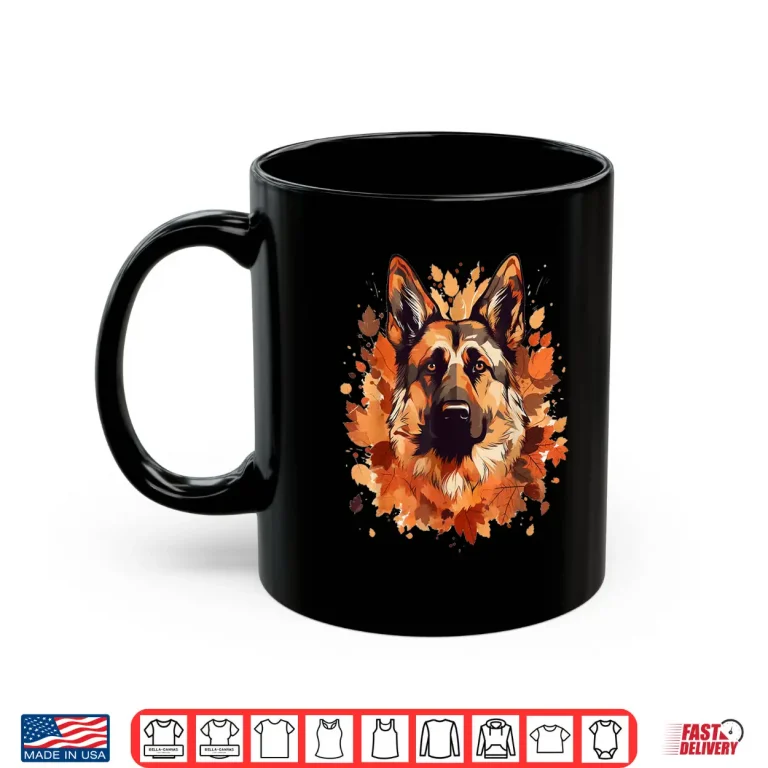 Mug German Shepherd Fall Leaves Thanksgiving Day Dog Lover Puppy Shirt
