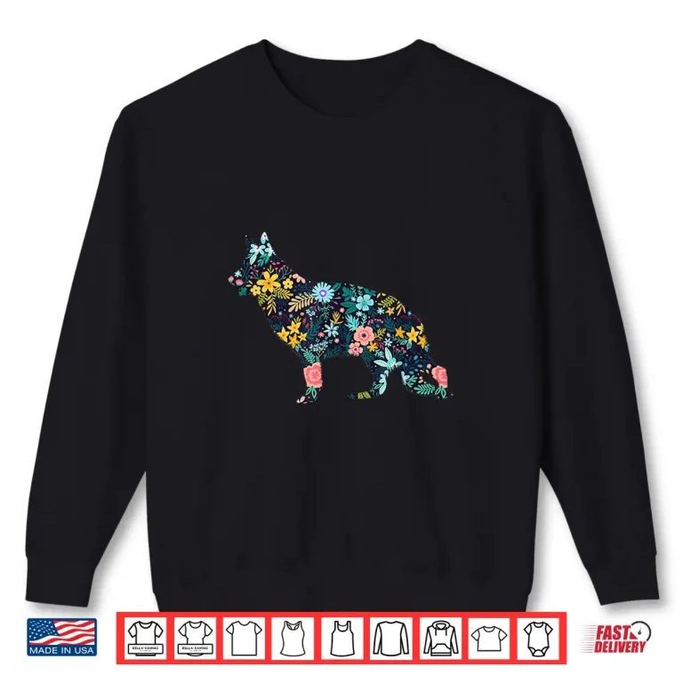 Sweatshirt German Shepherd Floral Dog Silhouette Womens Graphic Shirt