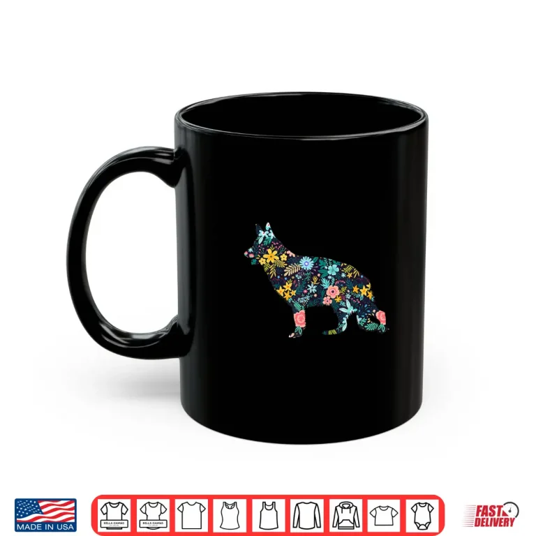 Mug German Shepherd Floral Dog Silhouette Womens Graphic Shirt
