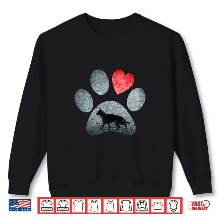 Sweatshirt German Shepherd Paws Dog Lovers Red Heart Gift Hoodie Shirt