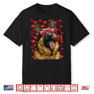 German Shepherd With Heart Glasses Rose Valentine’S Day Dog Shirt