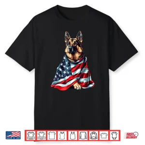 German Shepherd With American Flag Shirt