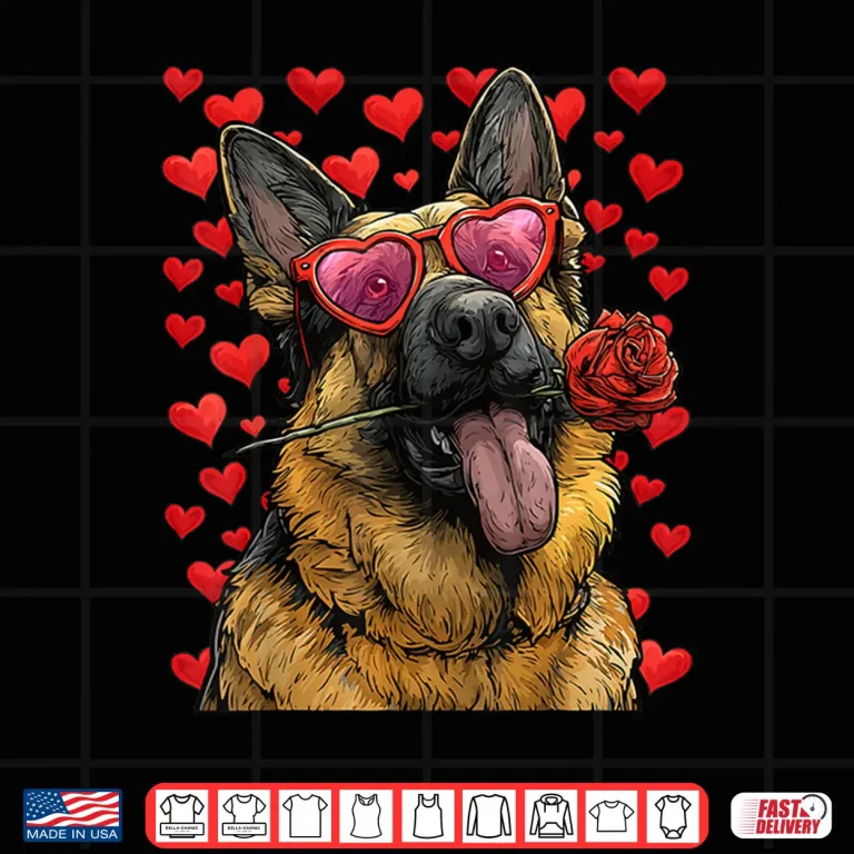 Design German Shepherd with Heart Glasses Rose Valentines Day Dog Shirt