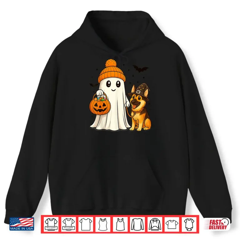 Hoodie Ghost German Shepherd Dog Walking Halloween Spooky Costume Shirt