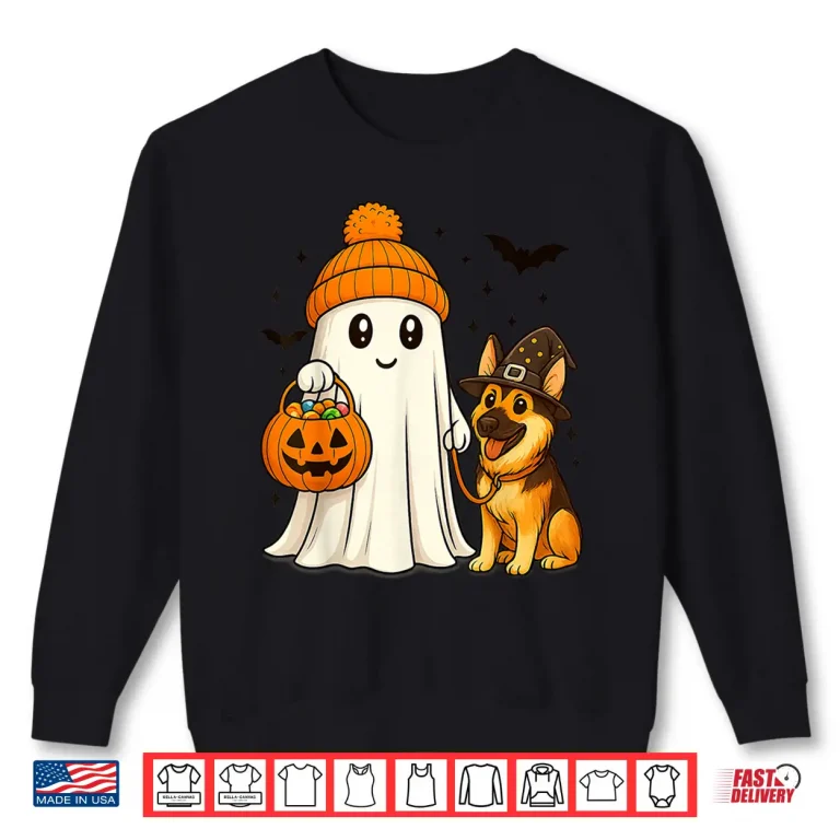 Sweatshirt Ghost German Shepherd Dog Walking Halloween Spooky Costume Shirt