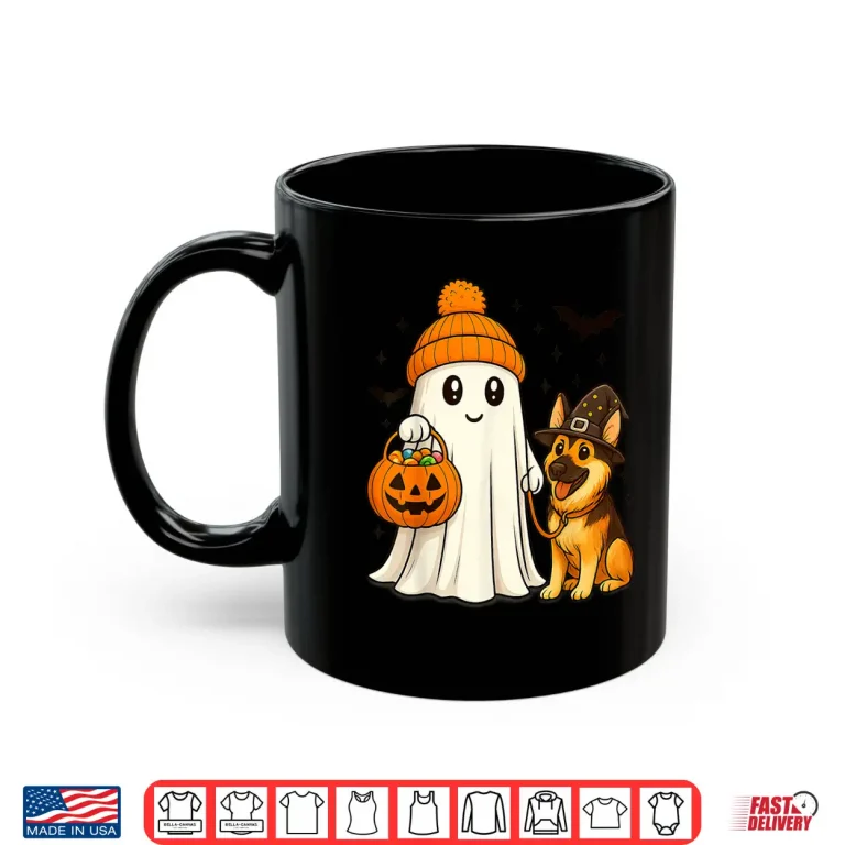 Mug Ghost German Shepherd Dog Walking Halloween Spooky Costume Shirt