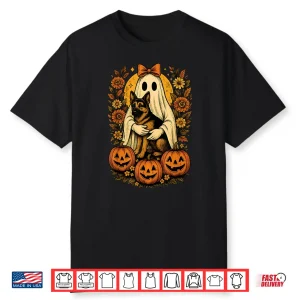 Vintage Halloween Ghost Holding German Shepherd Dog Shirt