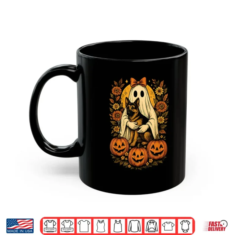 Mug Vintage Halloween Ghost Holding German Shepherd Dog Shirt