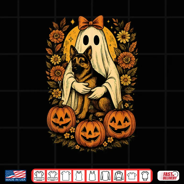 Design Vintage Halloween Ghost Holding German Shepherd Dog Shirt