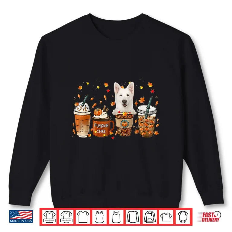 Sweatshirt White German Shepherd Fall Coffee Pumpkin Spice Latte Iced Shirt
