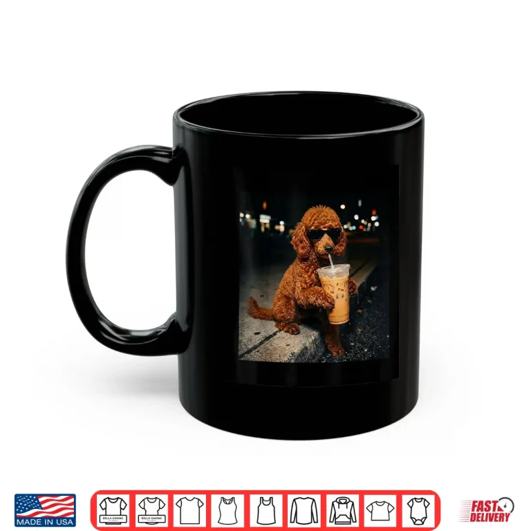 Mug Standard Poodle Drinking Iced Coffee Animal Meme Humor Funny Shirt