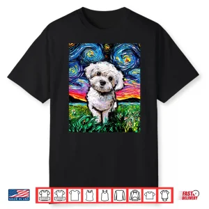 Maltipoo Starry Night White Maltese Poodle Dog Art By Aja Shirt