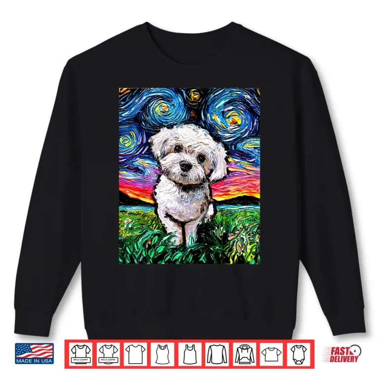 Sweatshirt Maltipoo Starry Night White Maltese Poodle Dog Art by Aja Shirt