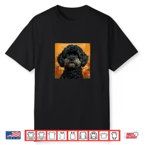 Black Poodle With Flowers Around Boho Style Graphic Shirt