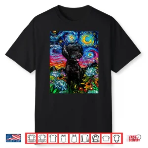 Cute Black Poodle And Flowers Starry Night Dog Art By Aja Shirt