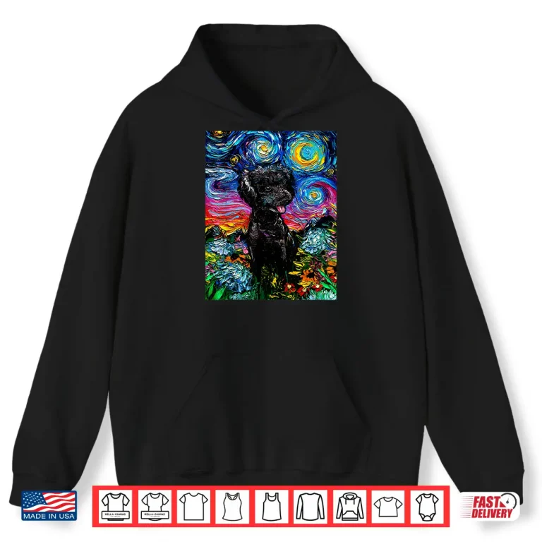 Hoodie Cute Black Poodle and Flowers Starry Night Dog Art by Aja Shirt