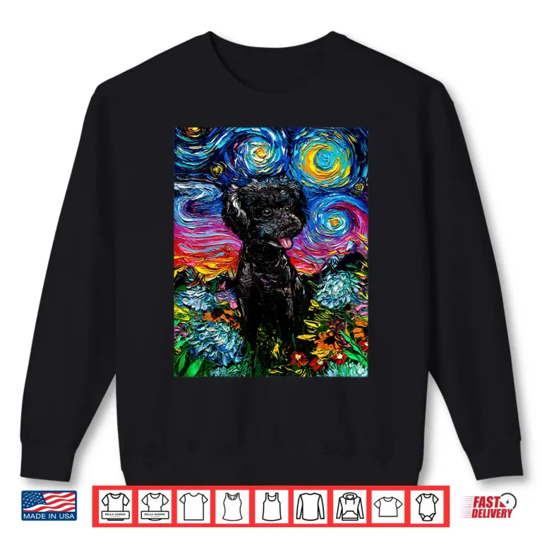 Sweatshirt Cute Black Poodle and Flowers Starry Night Dog Art by Aja Shirt