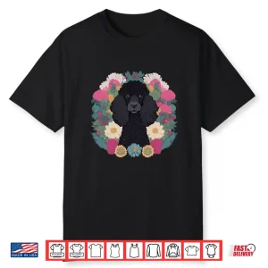 Dog Lover Womens Black Poodle Flower Print Floral Flowers Shirt