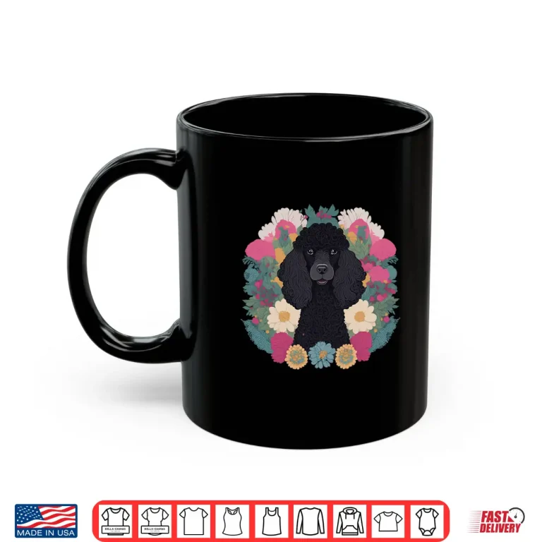Mug Dog Lover Womens Black Poodle Flower Print Floral Flowers Shirt