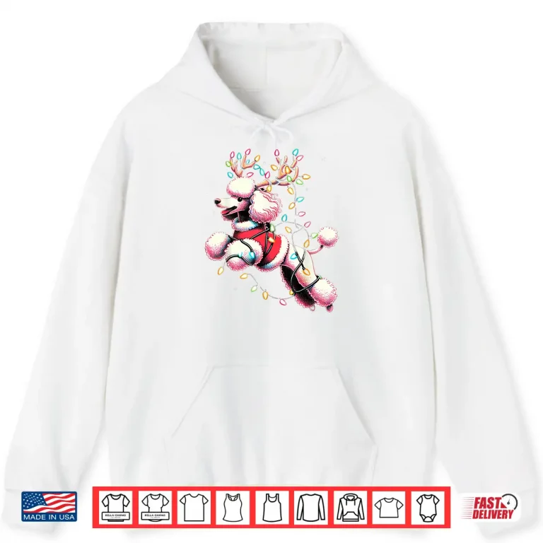 Hoodie Poodle Santa Christmas Tree Lights Funny Ugly Pajama Women Shirt