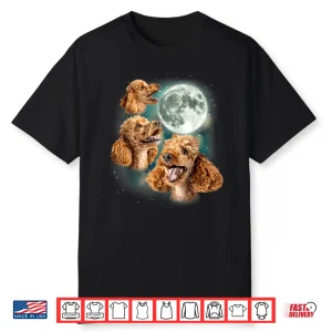 Three Poodle Moon   3 Curly Canines Howling Weird Funny Meme Shirt