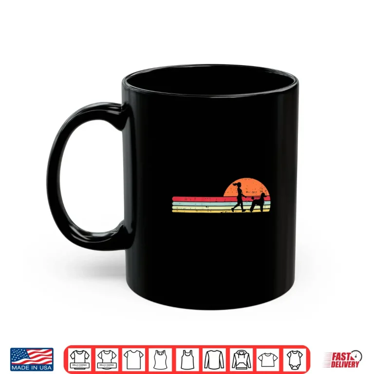 Mug Girl Walking Poodle Retro Pet Dog Owner Walker Women Gift Shirt