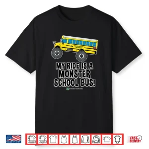Monster School Bus Ride Funny Kids Big Wheel Truck Design Shirt