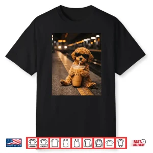 Cool Poodle Drinking Iced Coffee Funny Animal Lover Humor Shirt