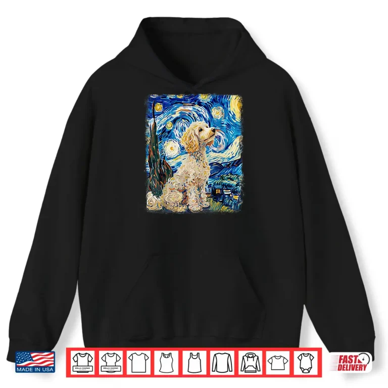 Hoodie Poodle Dog Starry Night Painting Shirt