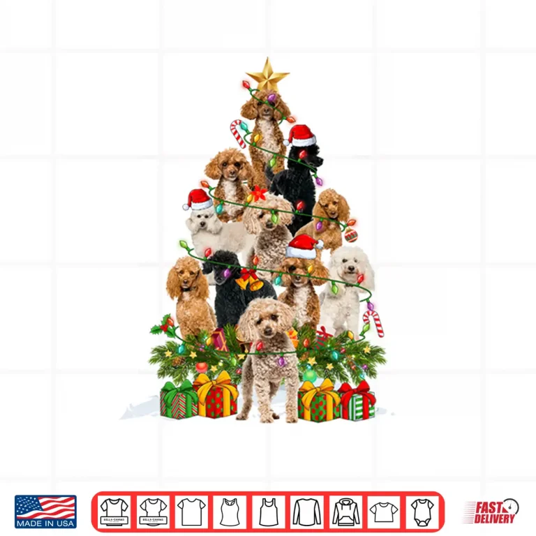 Design Funny Poodle Dog Christmas Tree Lights Christmas Xmas PJS Shirt