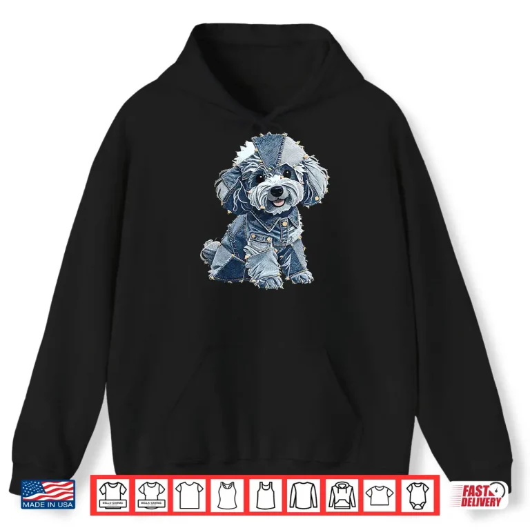Hoodie Retro denim patch poodle dog art artistic Men Women Shirt